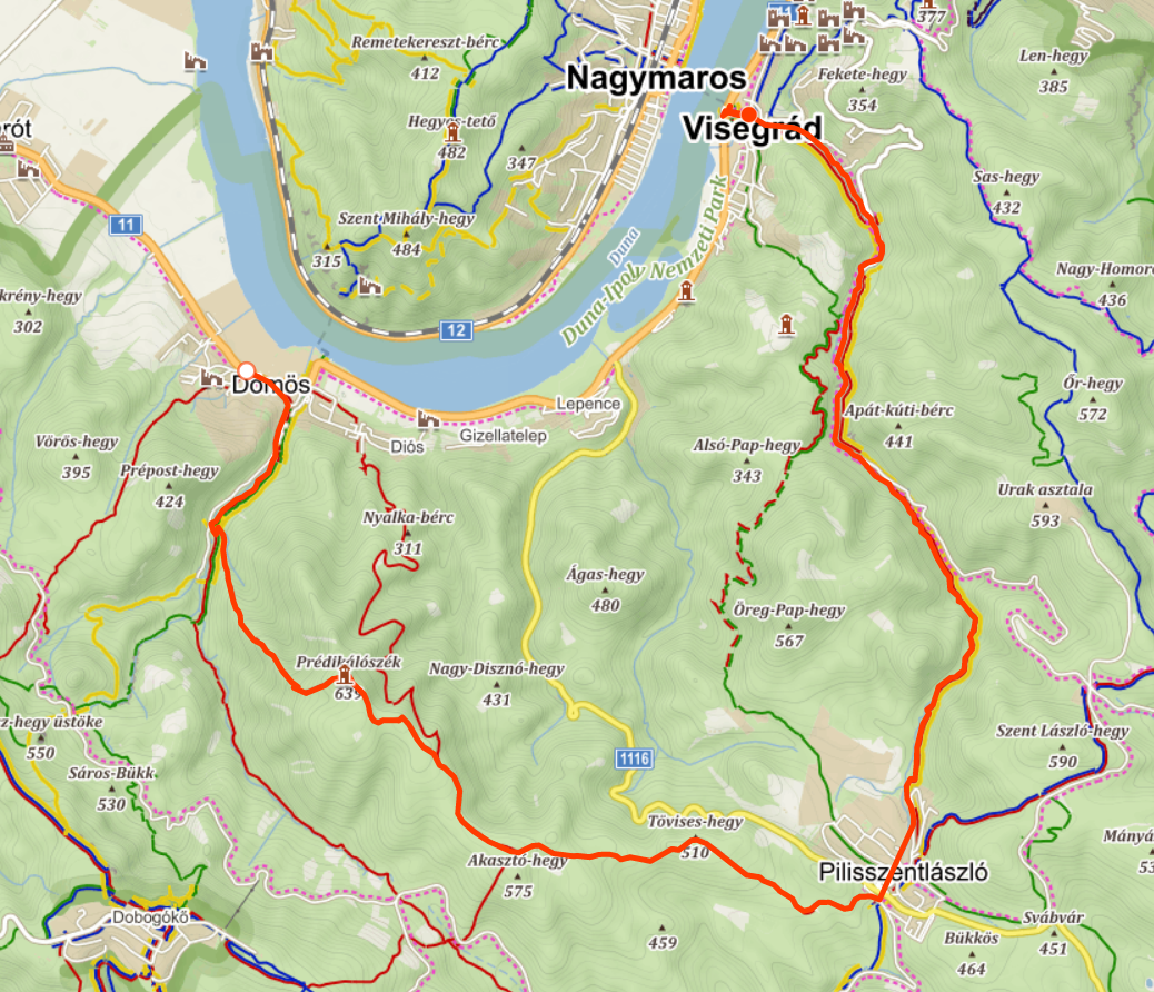 Budapešť - Dömös - Visegrád hike - mapa